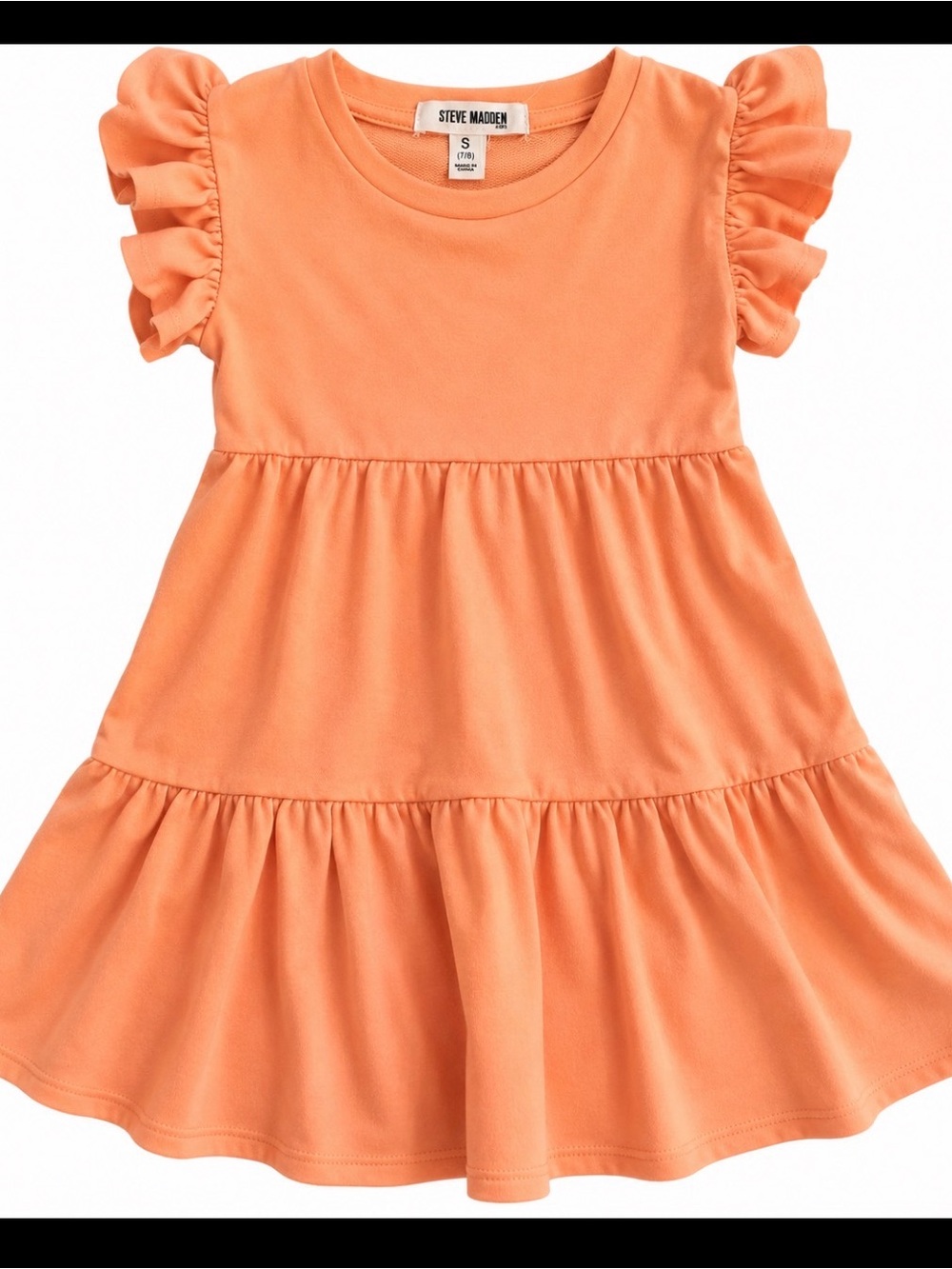 Steve Madden Girls' Peach-Orange Ruffle Sleeve Tiered Dress